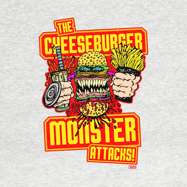 The Cheeseburger Monster Attacks! by peteoliveriart